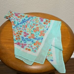 NWOT, J. Crew Bandana, Teal/Floral Print, 100% Organic Cotton, 22"x22"